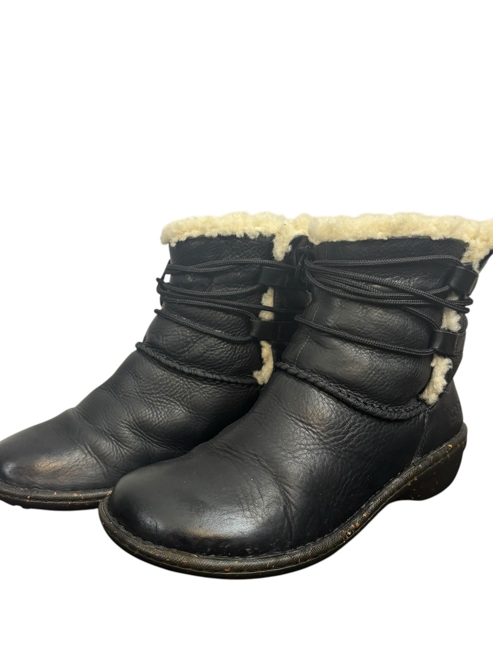 UGG Caspia Ankle Bootie Black Leather Sheepskin Shearling Fur Lined Women’s US 7